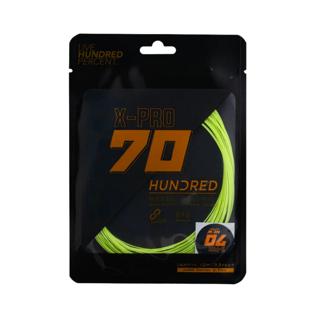Hundred 70 X Pro Badminton String, Limeade, front view