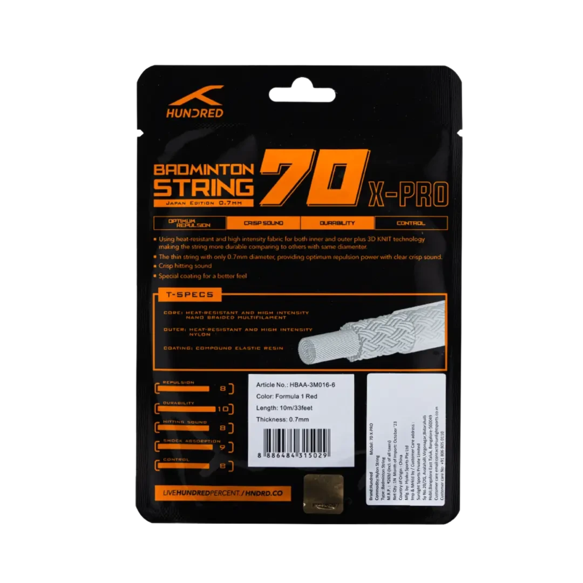 Hundred 70 X Pro Badminton String HBAA-3M016-6 String (Packs) Hundred