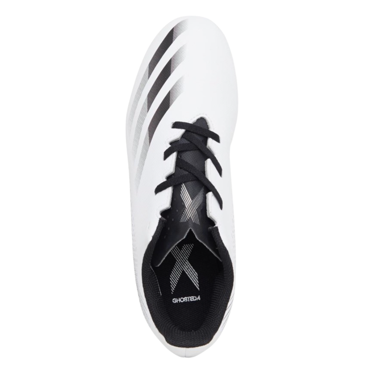 Adidas X GHOSTED.4 Firm Ground Junior, White/Black/Silver, detail view