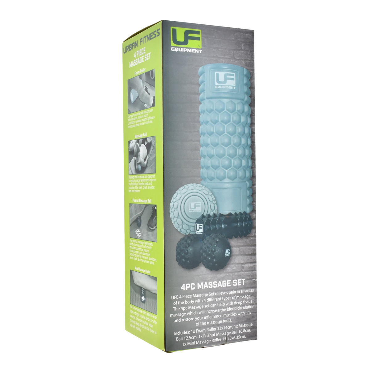 Fitness Mad Massage Set 4 Piece Recovery Kit, Turquoise/Black, back view
