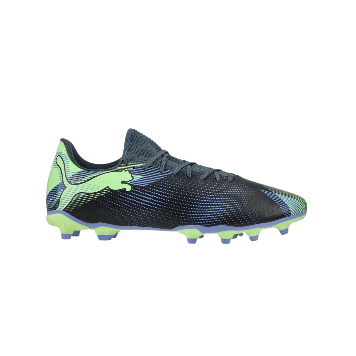 Puma Future 7 Play FG/AG Football Boots Unisex, Gray Skies/Elektro Purple/Fizzy Apple/Puma White, front view