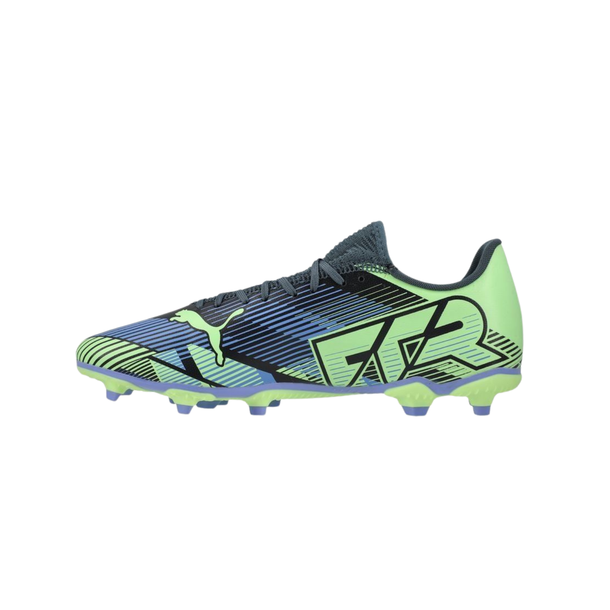 Puma Future 7 Play FG/AG Football Boots Unisex, Gray Skies/Elektro Purple/Fizzy Apple/Puma White, back view