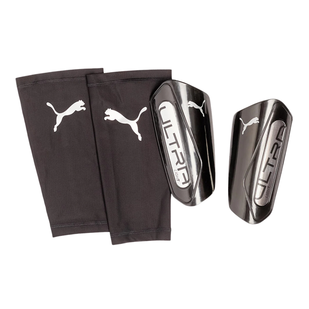 Puma Ultra Light Sleeve Shin Pad Unisex, Black/Silver, front view