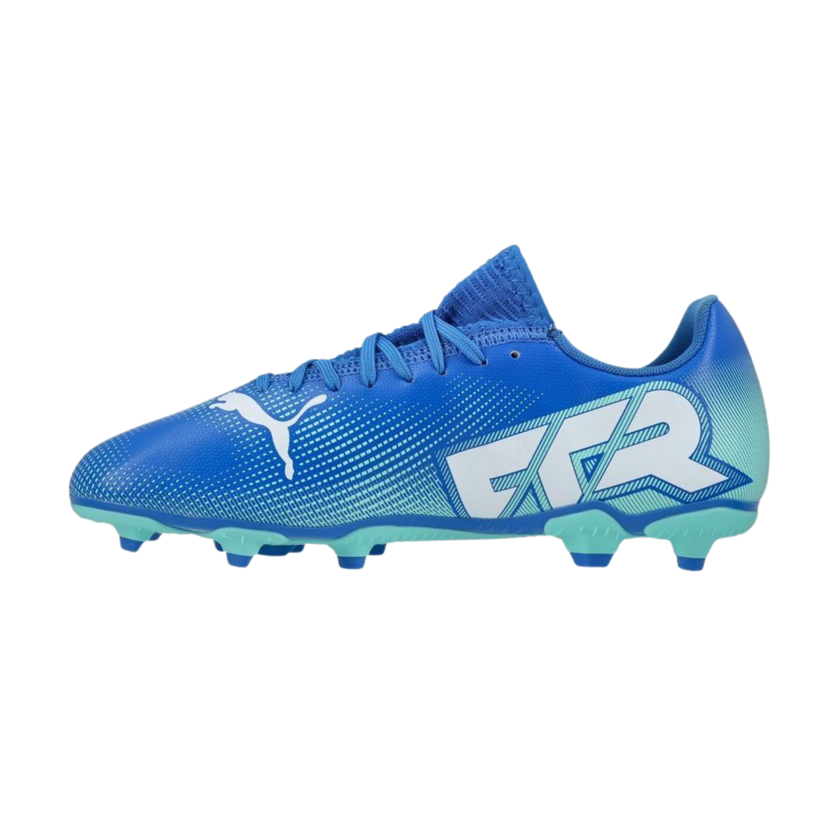 Puma Future 7 Play FG/AG Football Boots Junior, Hyperlink Blue/Mint/Puma White, front view