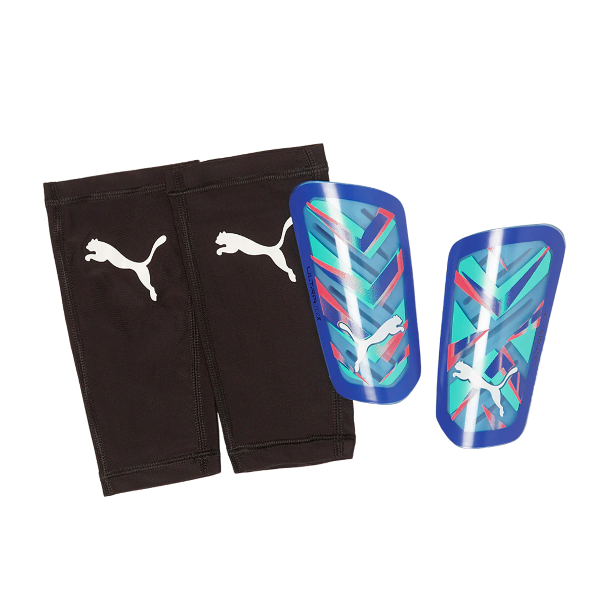 Puma Ultra Flex Sleeve Shin Guards Unisex, Bluemazing/ Electric Pepperming, front view