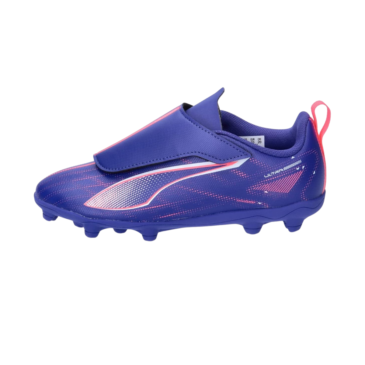 Puma Ultra 5 Play V FG/AG RB Football Boots Junior, Lapis Lazuli/ Puma White/ Sunset Glow, front view