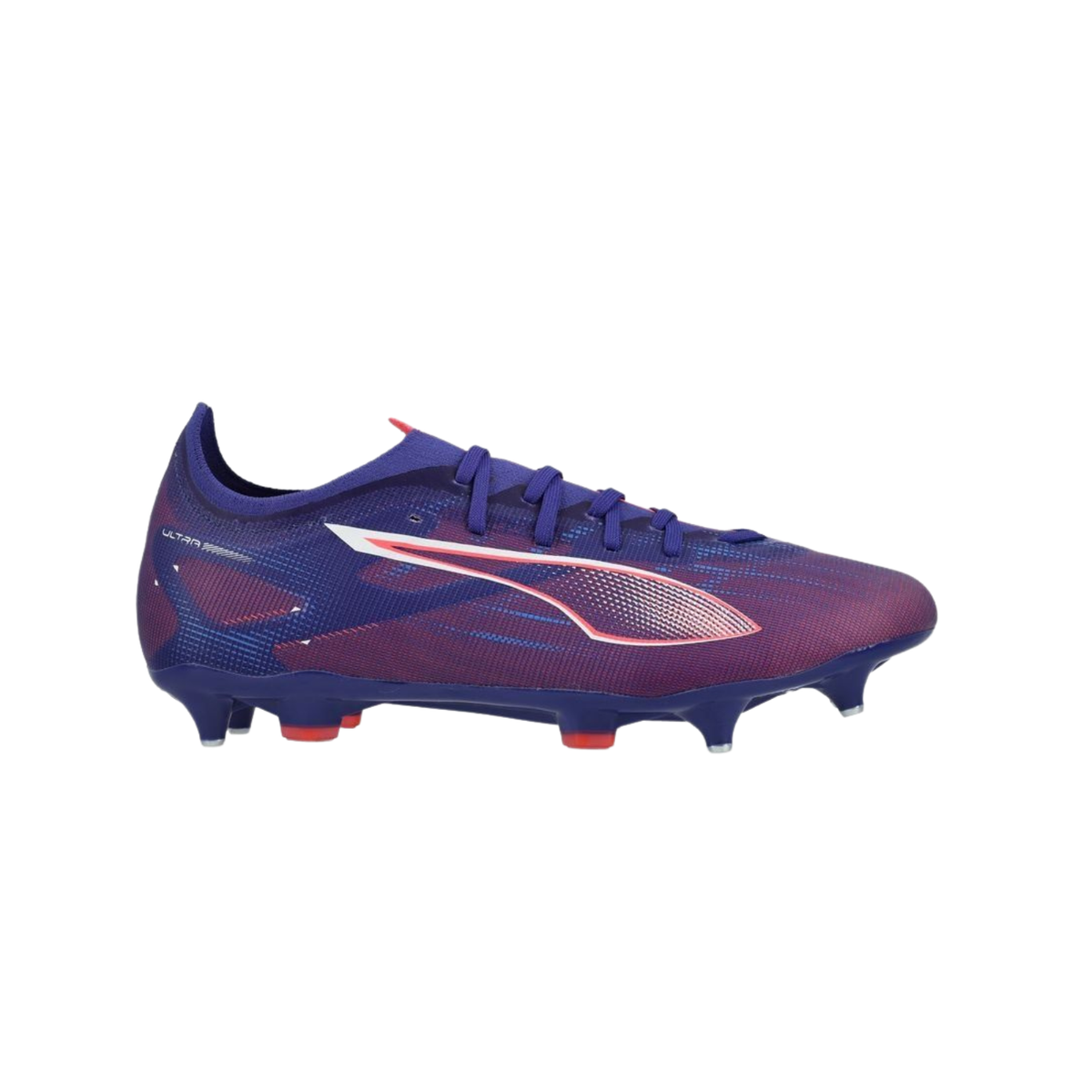 Puma Ultra 5 Play MXSG Football Boots Unisex, Lapis Lazuli/ Puma White/ Sunset Glow, back view