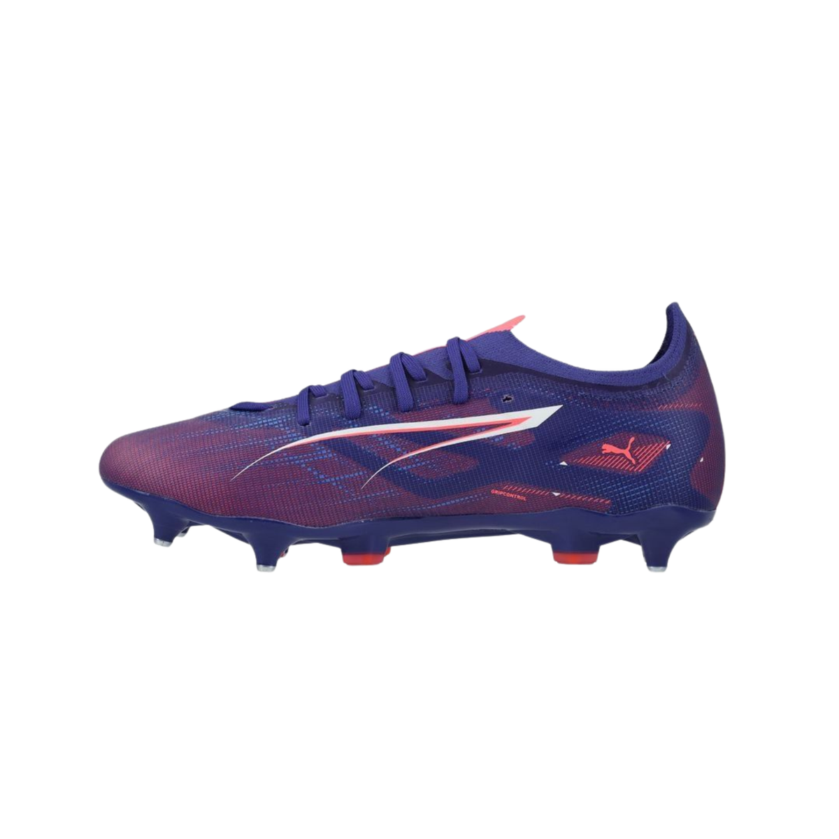 Puma Ultra 5 Play MXSG Football Boots Unisex, Lapis Lazuli/ Puma White/ Sunset Glow, front view