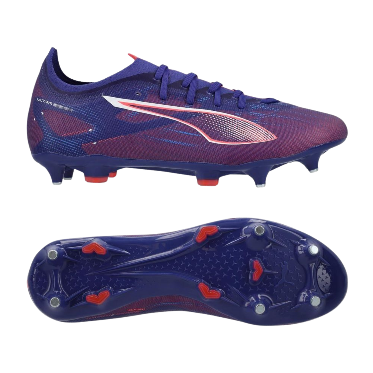 Puma Ultra 5 Play MXSG Football Boots Unisex, Lapis Lazuli/ Puma White/ Sunset Glow, side view