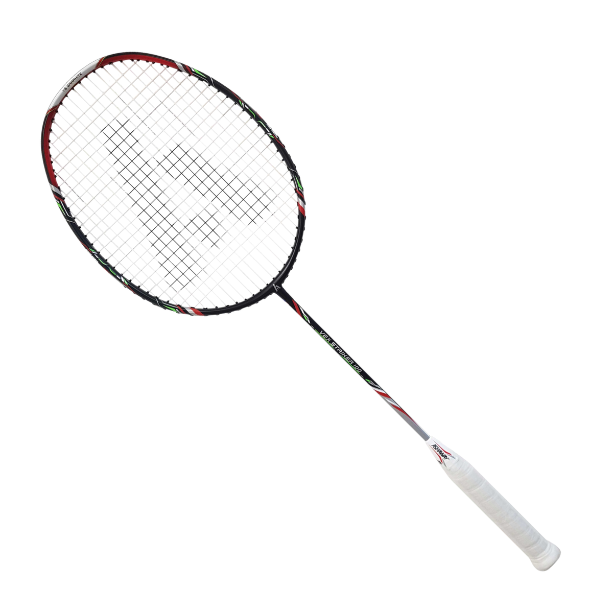 Ashaway Vex Striker 100 Badminton Racket (Strung), Black/Red/Silver, back view