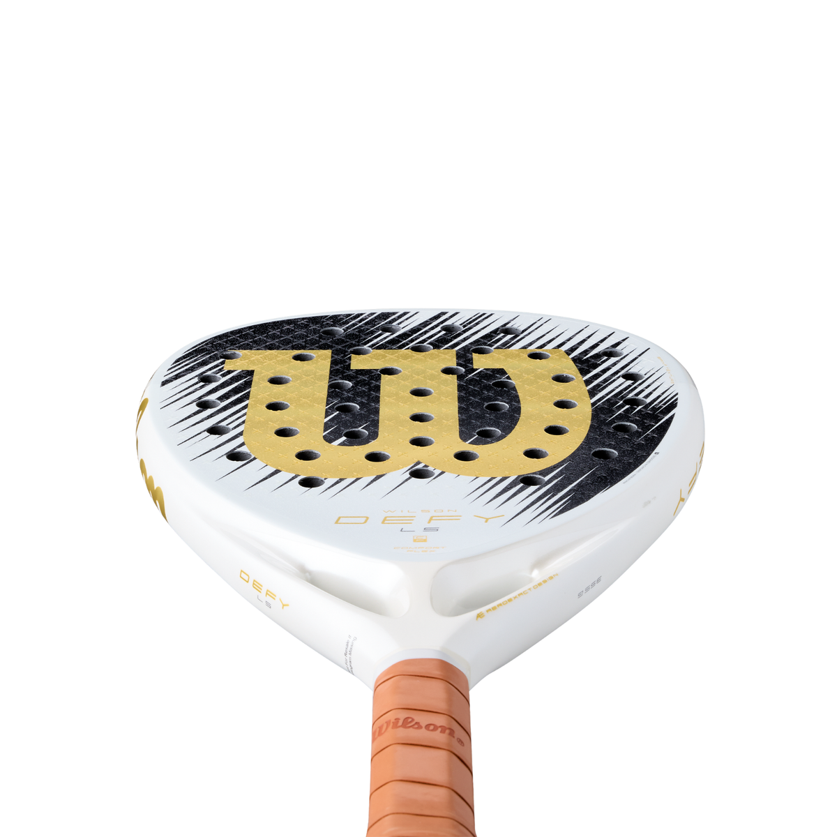 Wilson Defy LS V1 SE 2026 Padel Racket, White/Gold, detail view