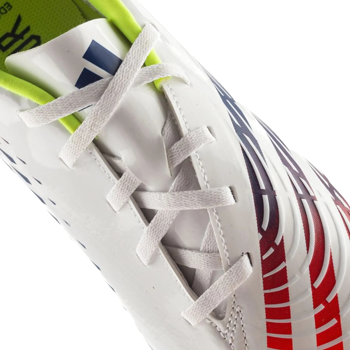 Adidas Predator Edge 4 TF Football Boots Unisex, White/Solar Yellow/Power Blue, close-up detail