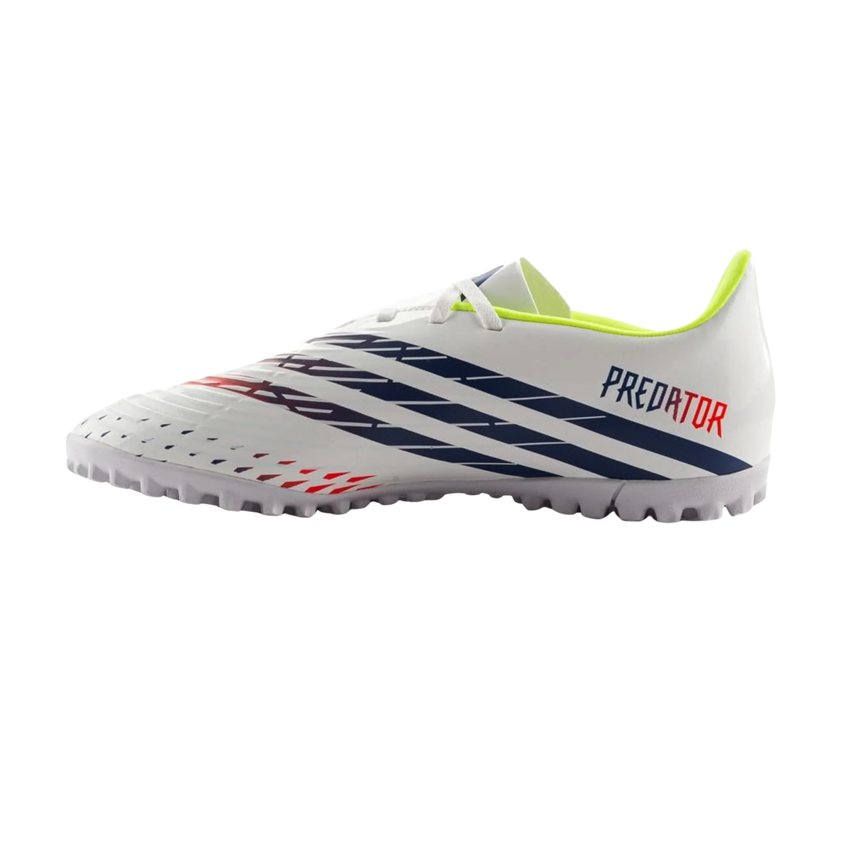 Adidas Predator Edge 4 TF Football Boots Unisex, White/Solar Yellow/Power Blue, front view