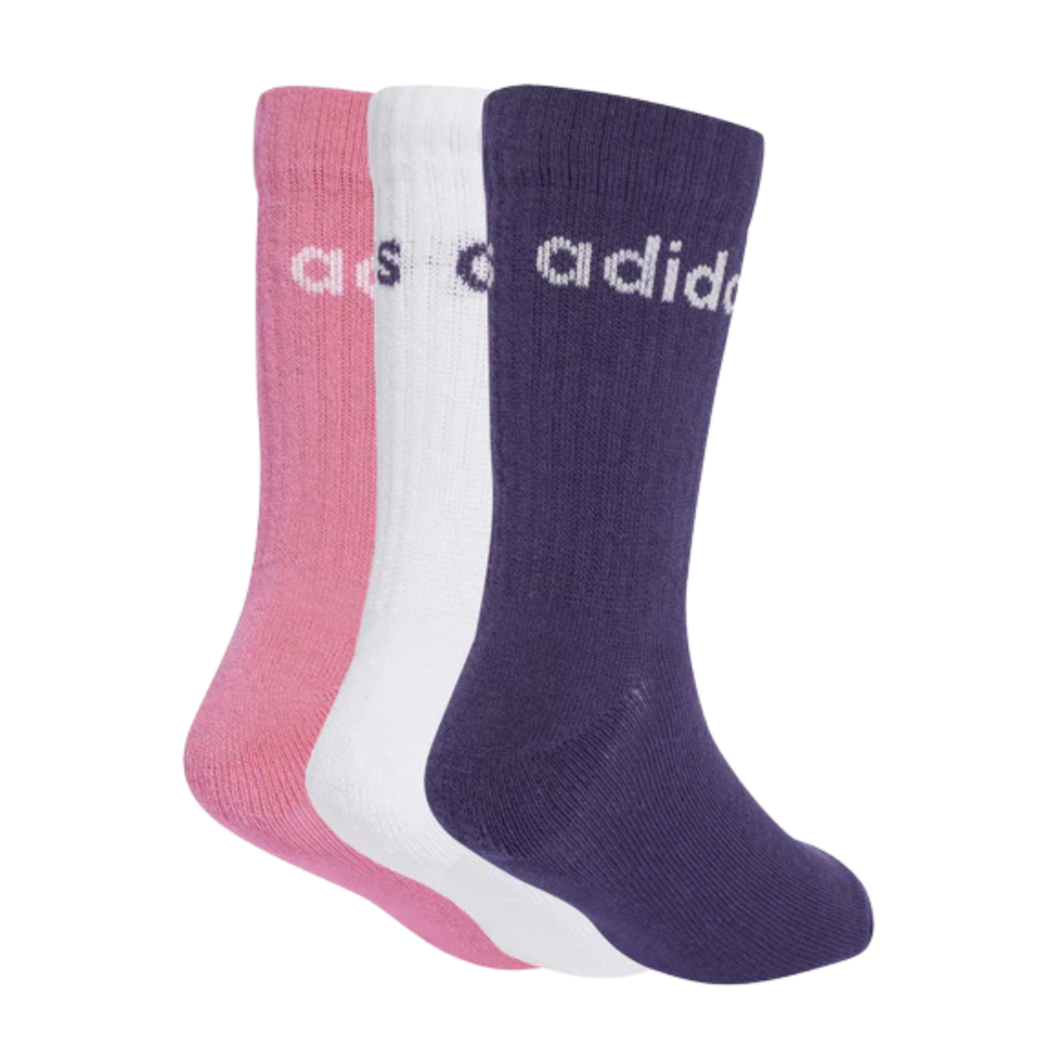 Adidas Linear Crew 3 Pack Socks Kids - White/Pink/Purple