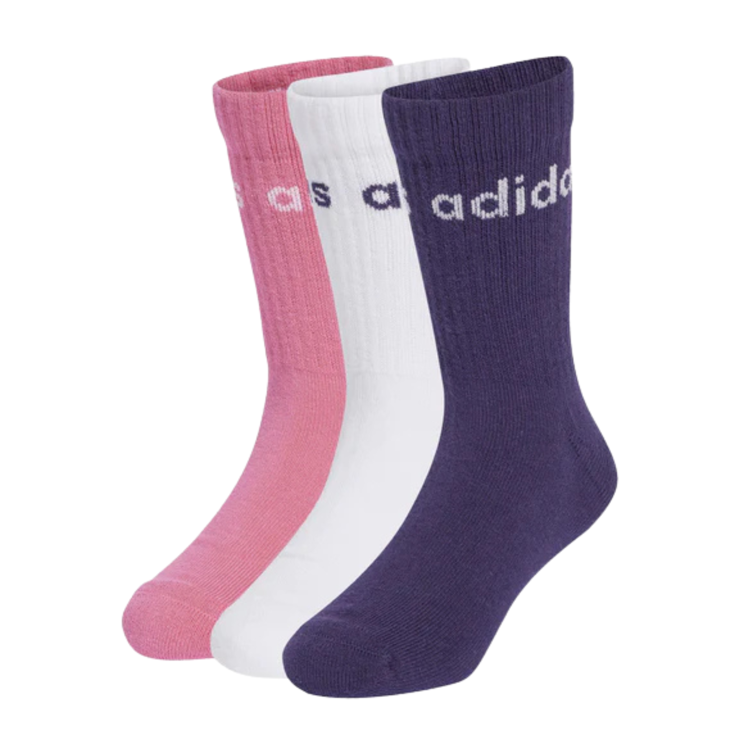 Adidas Linear Crew 3 Pack Socks Kids - White/Pink/Purple