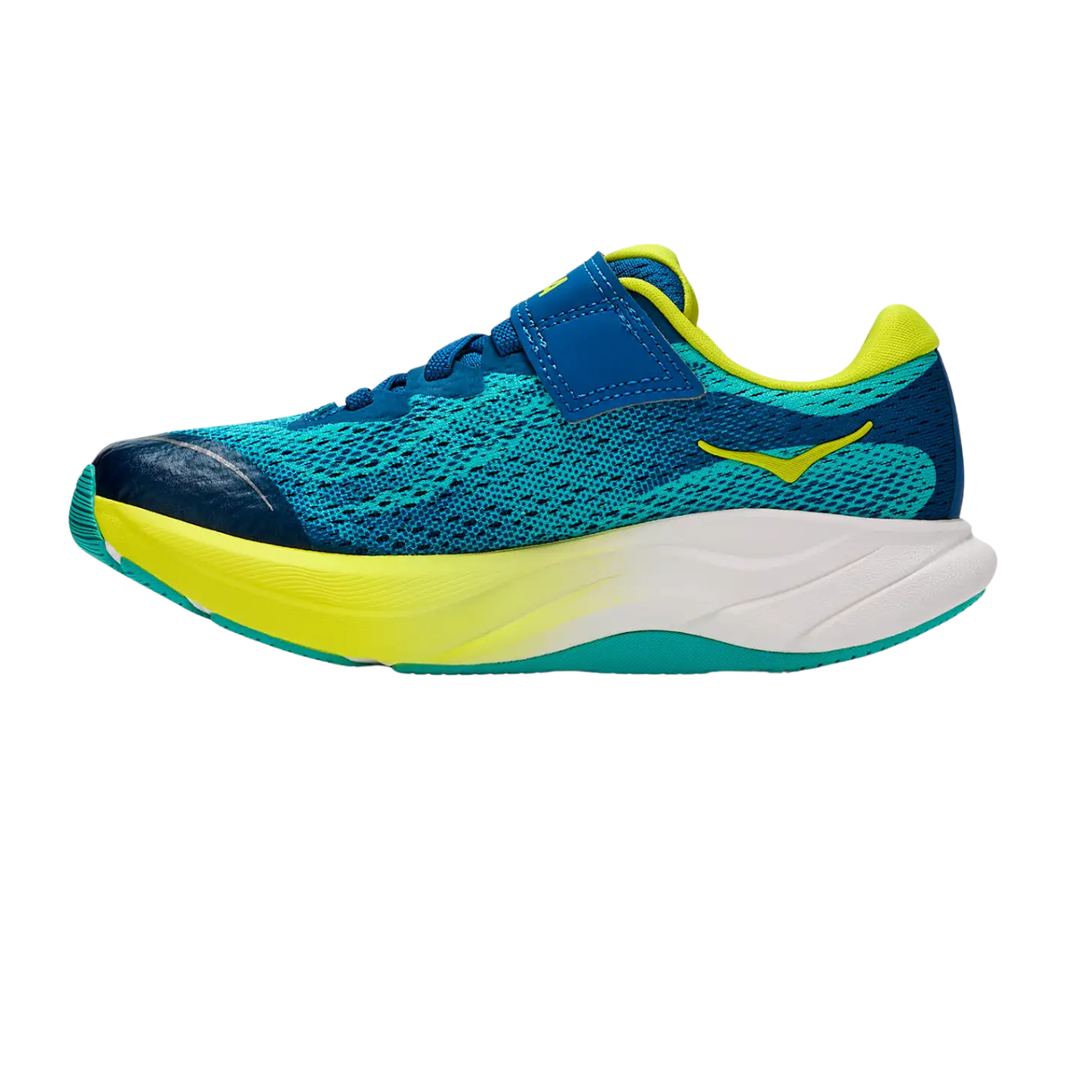 Hoka Rincon 4 Running Shoe Kids, Electric Aqua/Neon Citrus, back view