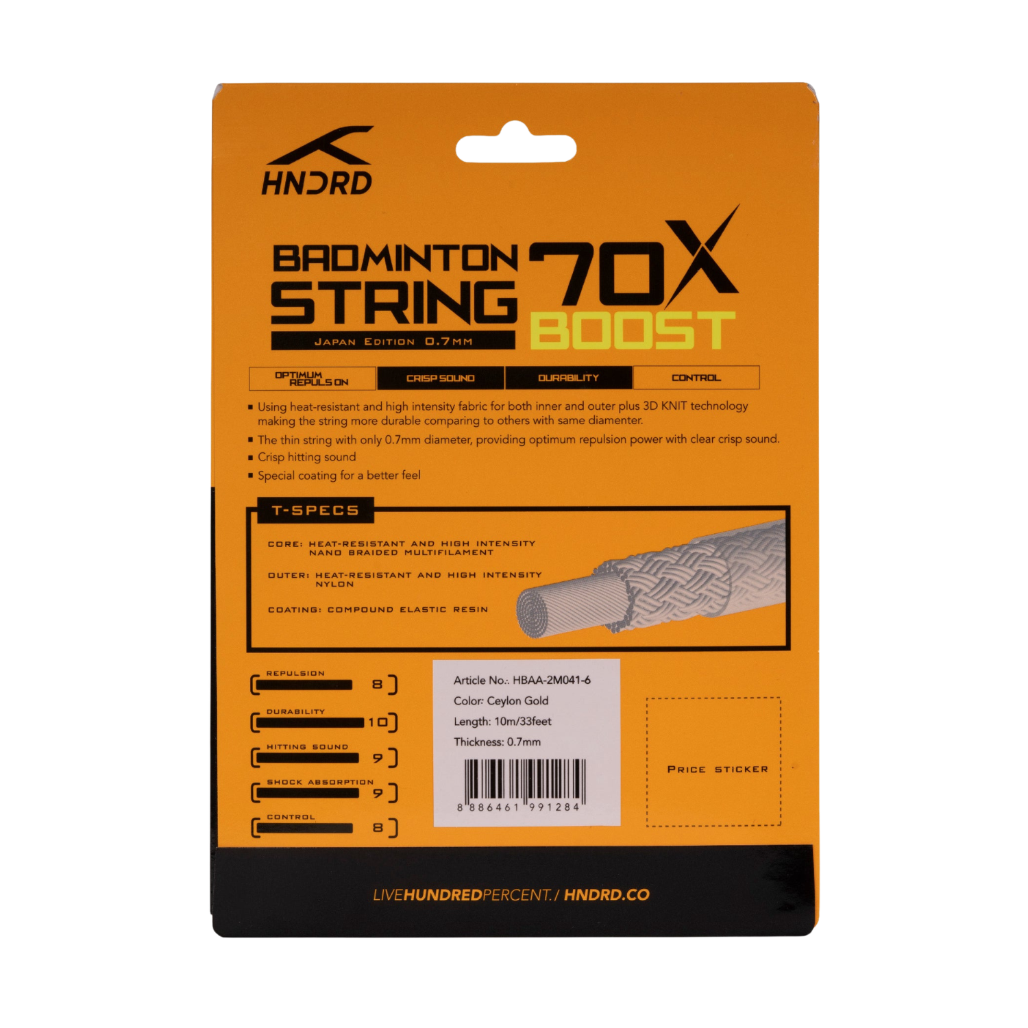 Hundred 70X Boost Badminton String - Ceylon Gold String (Packs) Hundred