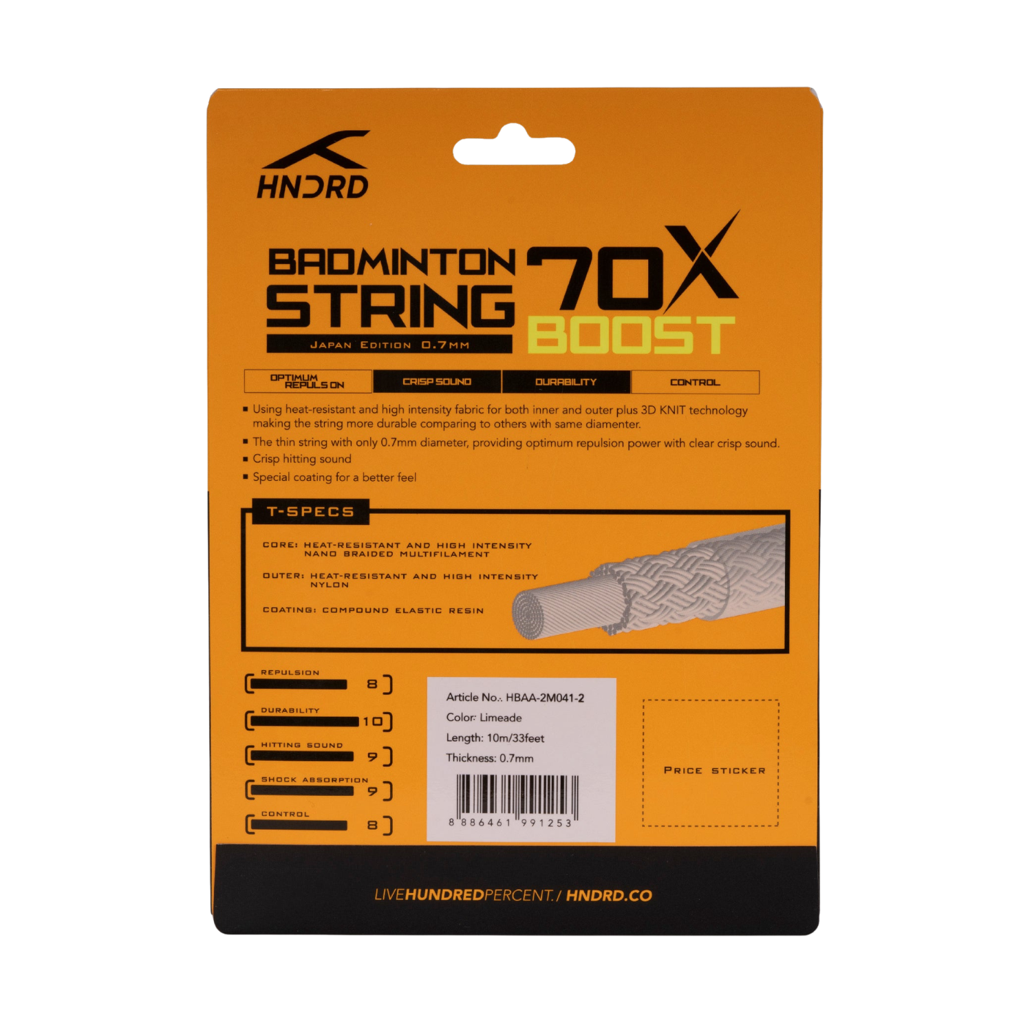 Hundred 70X Boost Badminton String - Limeade by Hundred