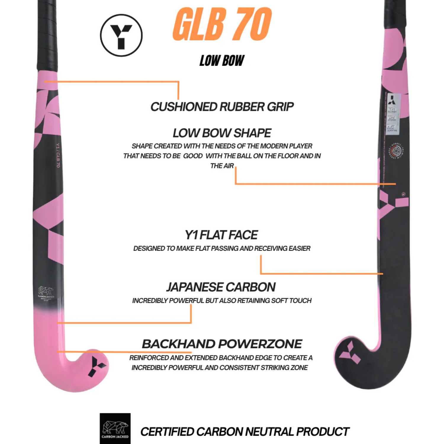 Y1 GLB 70 Hockey Stick 2026/27 - Pink Hockey Sticks Y1
