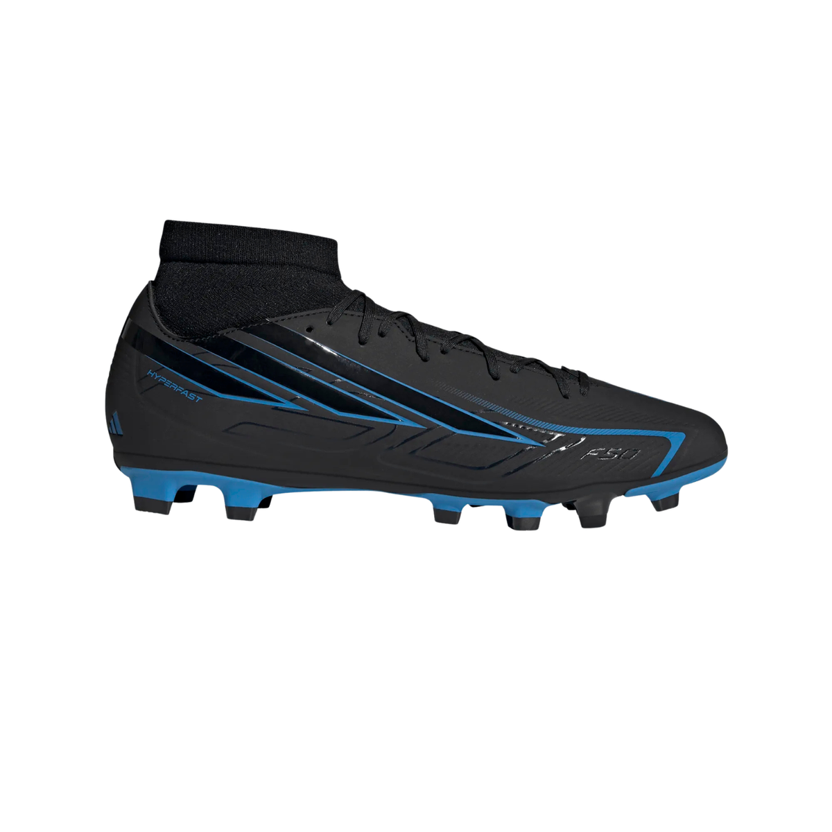 Adidas F50 Hyperfast Club Mid FG/MG Football Boots - Black (KJ3410) Black Football Boots Adidas