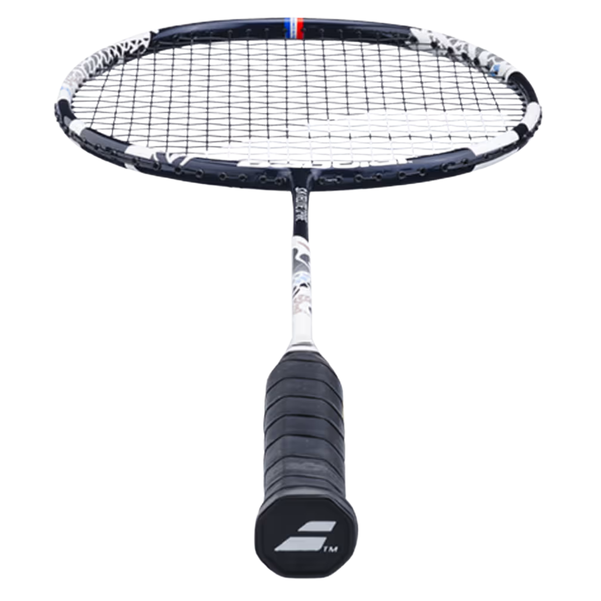 Babolat Satelite Spire 2026 Strung, White/Blue, close-up detail