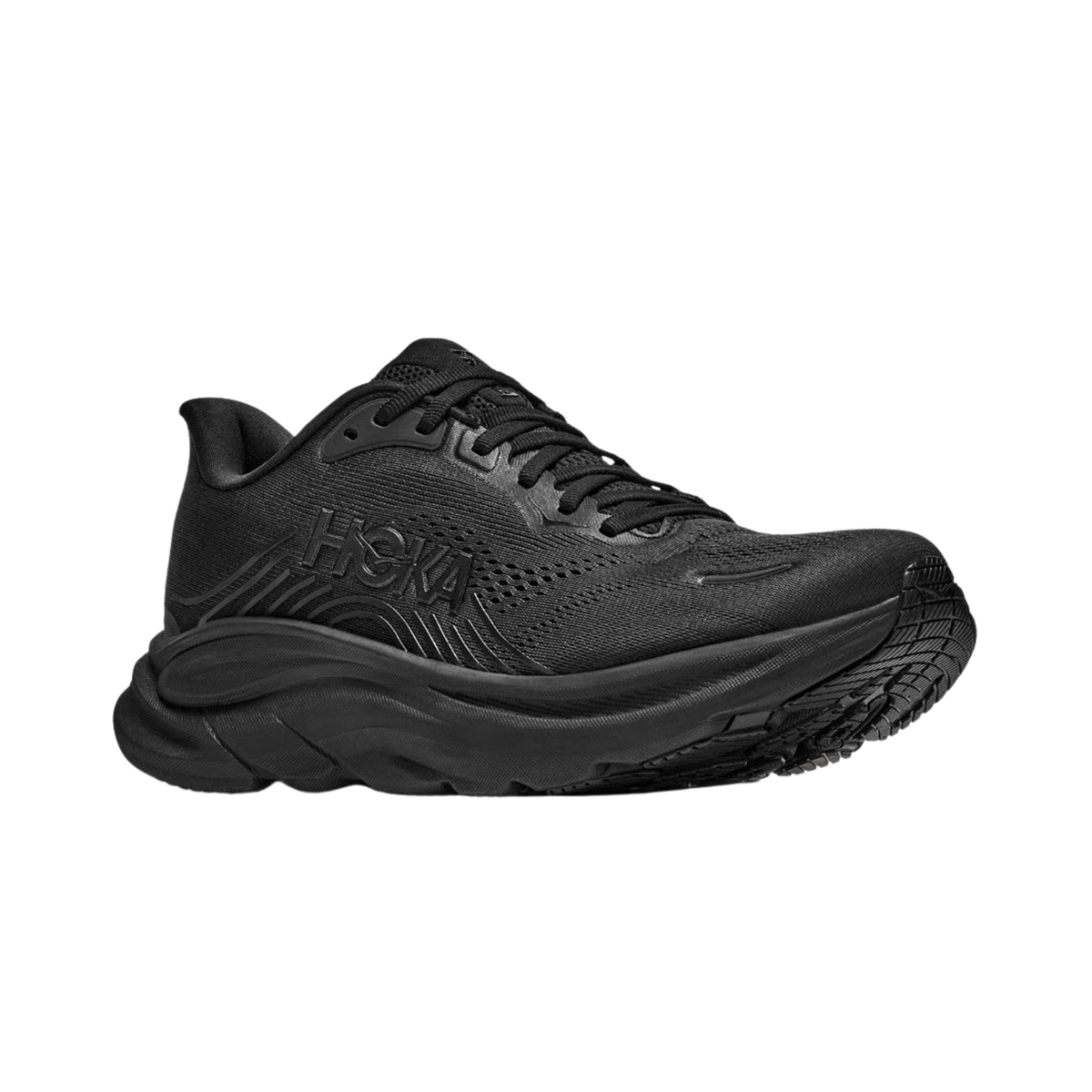 HOKA Clifton 11 Women's Running Shoes, Black/Black, side view