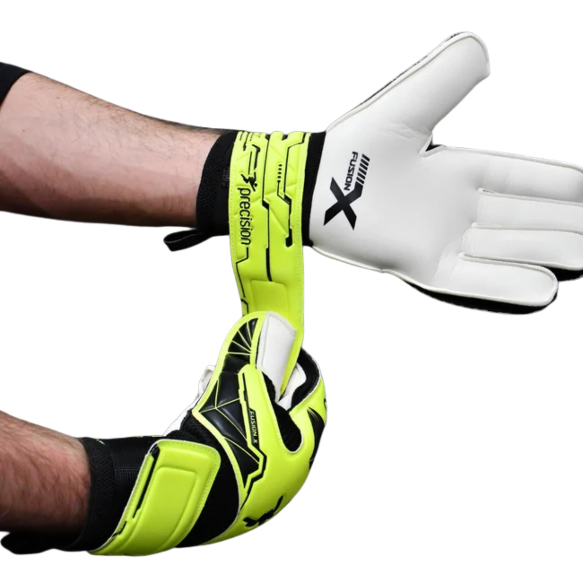 Precision Flat Cut Essential Goalkeeper Gloves, Black/Fluo Yellow, back view