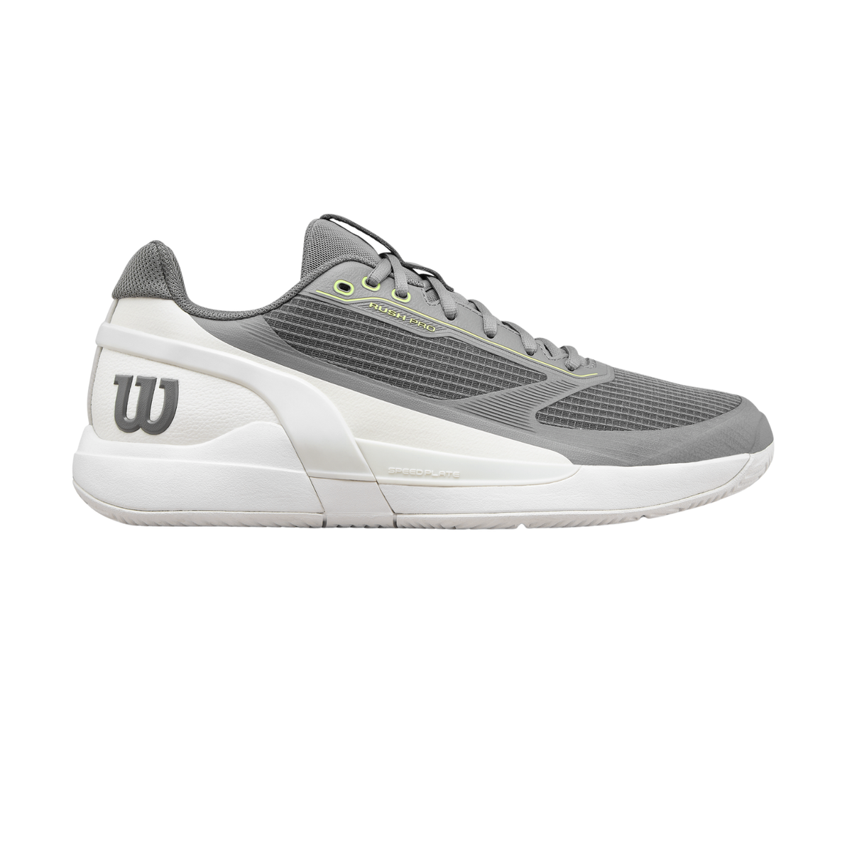 Wilson Rush Pro 5 Men's Tennis Shoes, Titanium/Snow White, back view