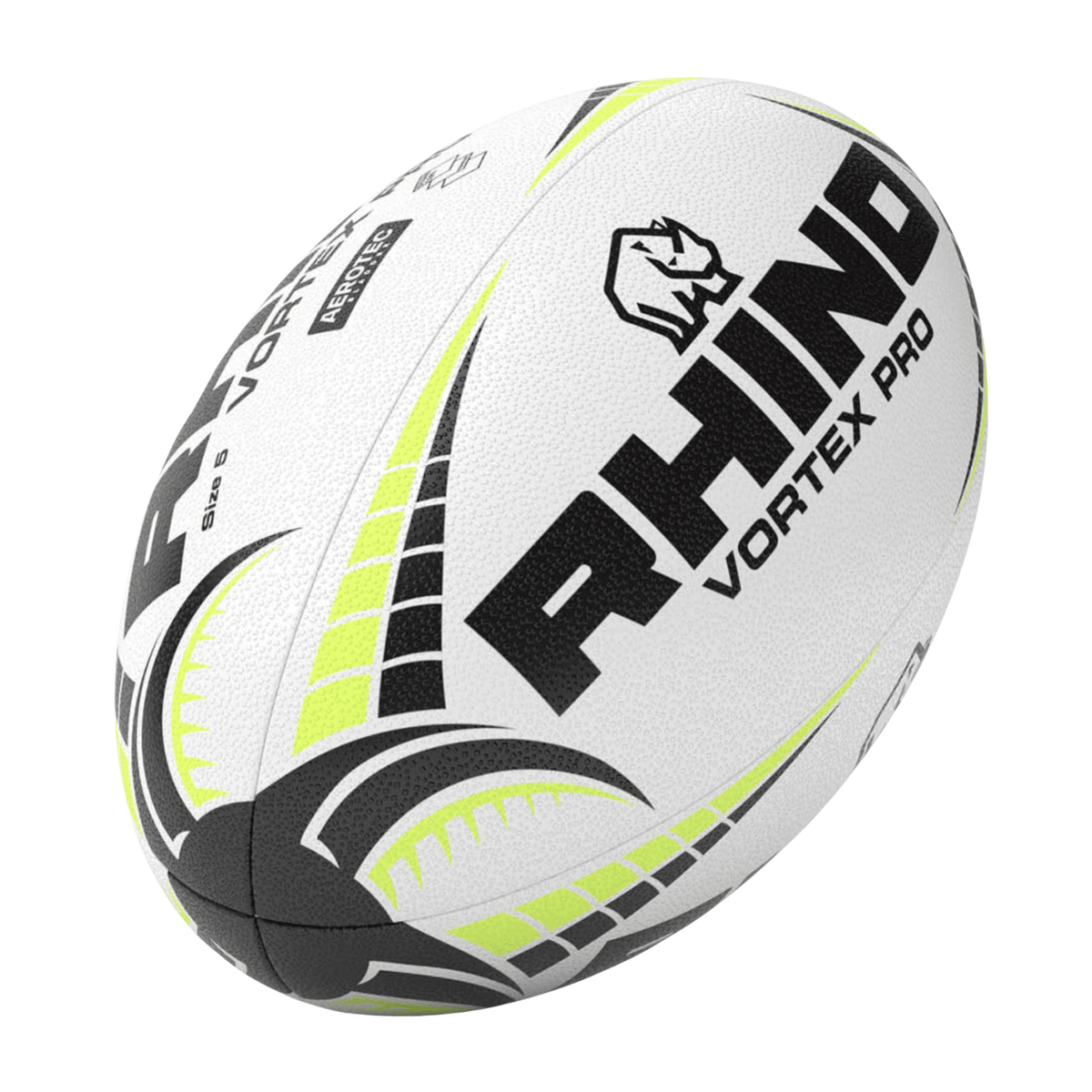 Rhino Vortex Pro Match Rugby Ball - Size 5 - White Rugby Ball Rhino