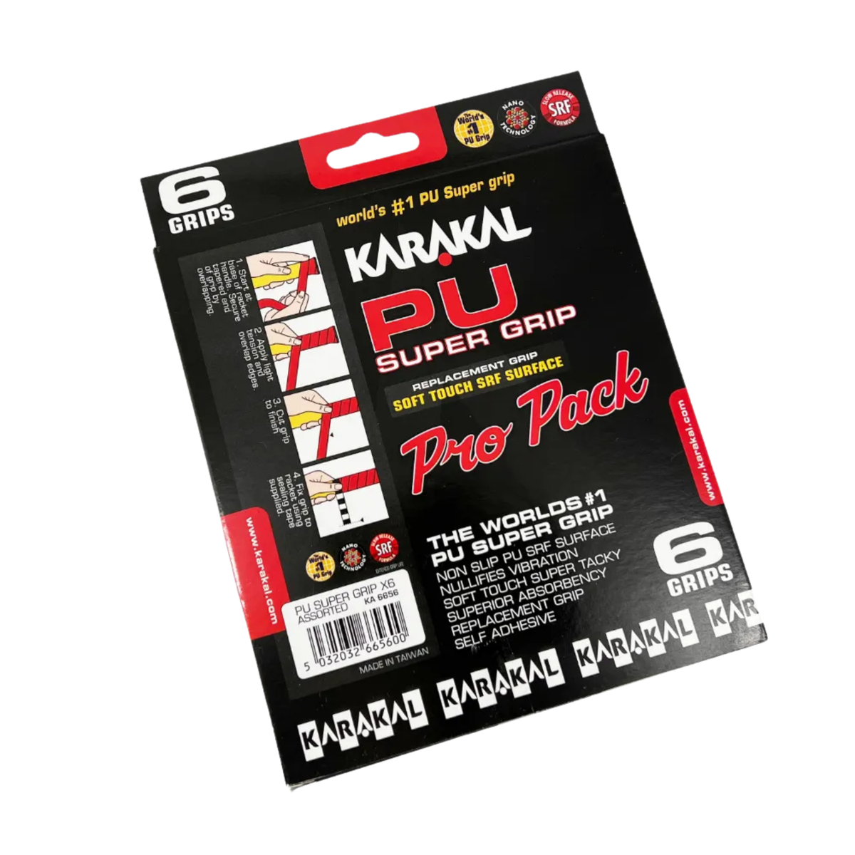 Karakal PU Super Grip Pro Pack, 6 replacement grips, back view