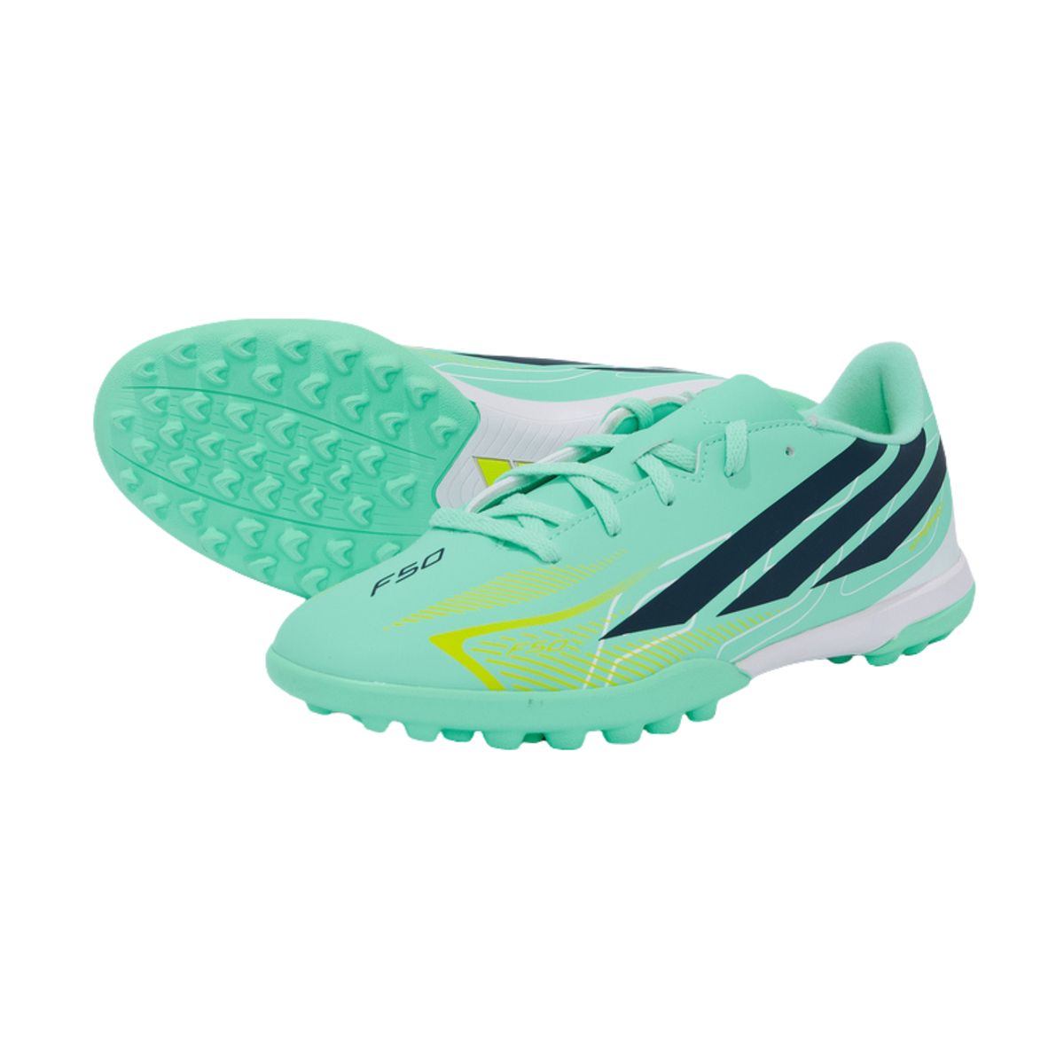 Adidas F50 Hyperfast Club Turf Football Shoes Junior - Mint/Navy/Lemon (KK1367) Football Boots Adidas