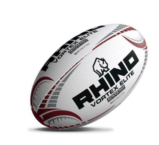 Rhino Vortex Elite Rugby Match Ball, White, front view