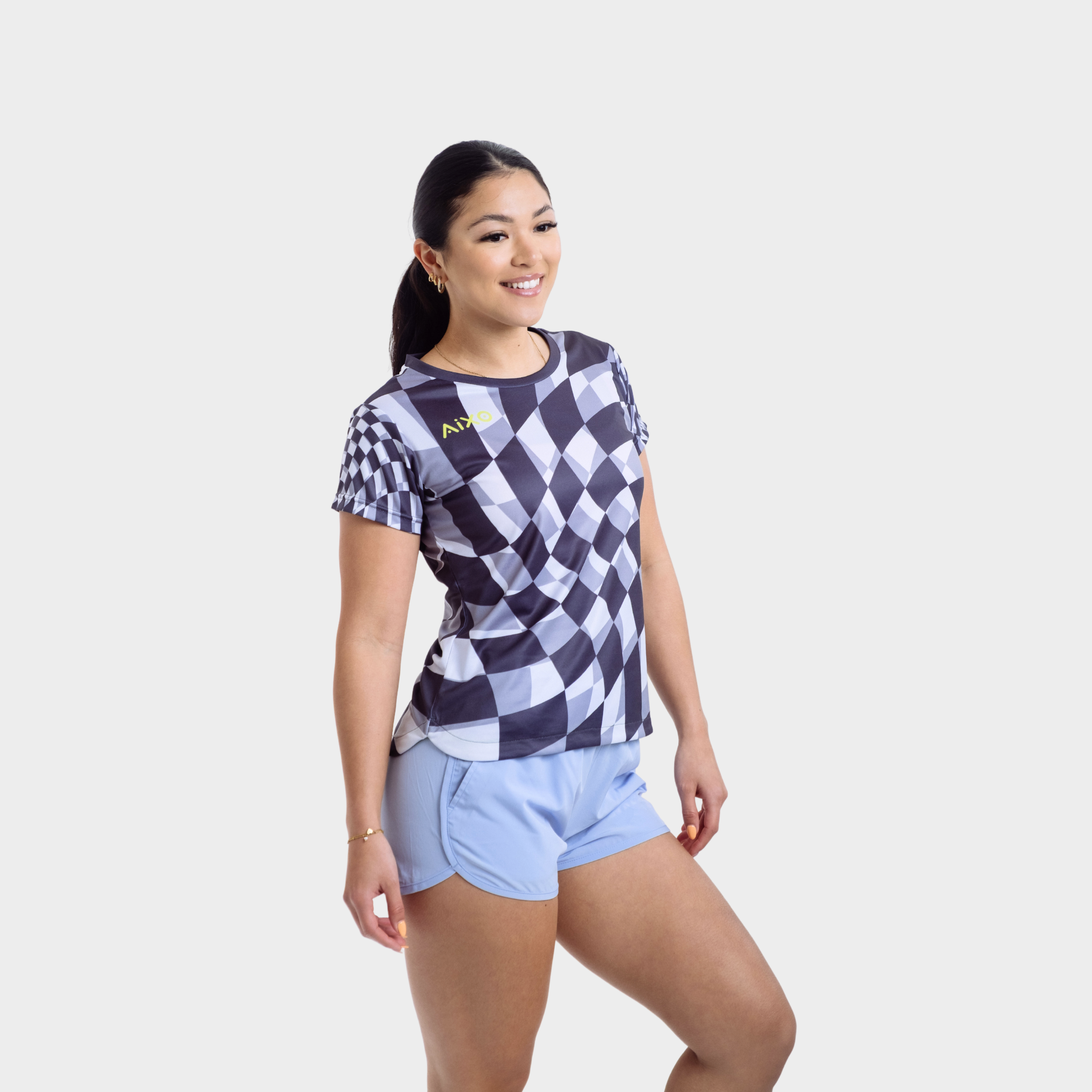 Aixo Checker Womens T Shirt Lime Check T Shirt Aixo