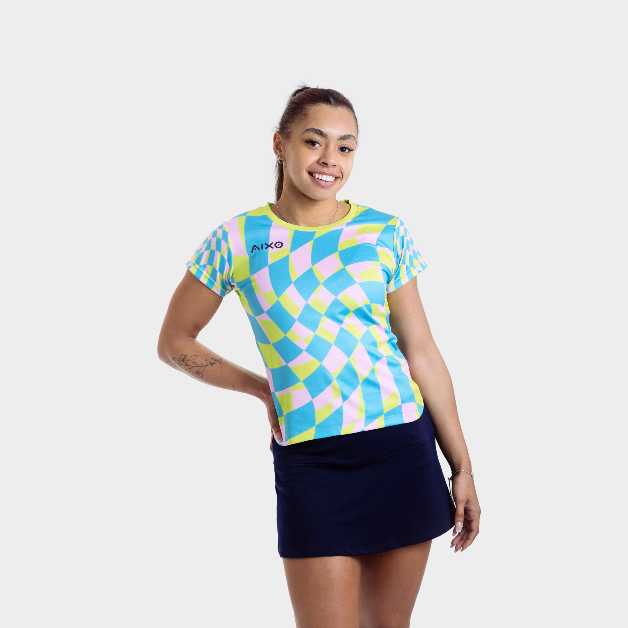 Aixo Checker Womens T Shirt Grey Check