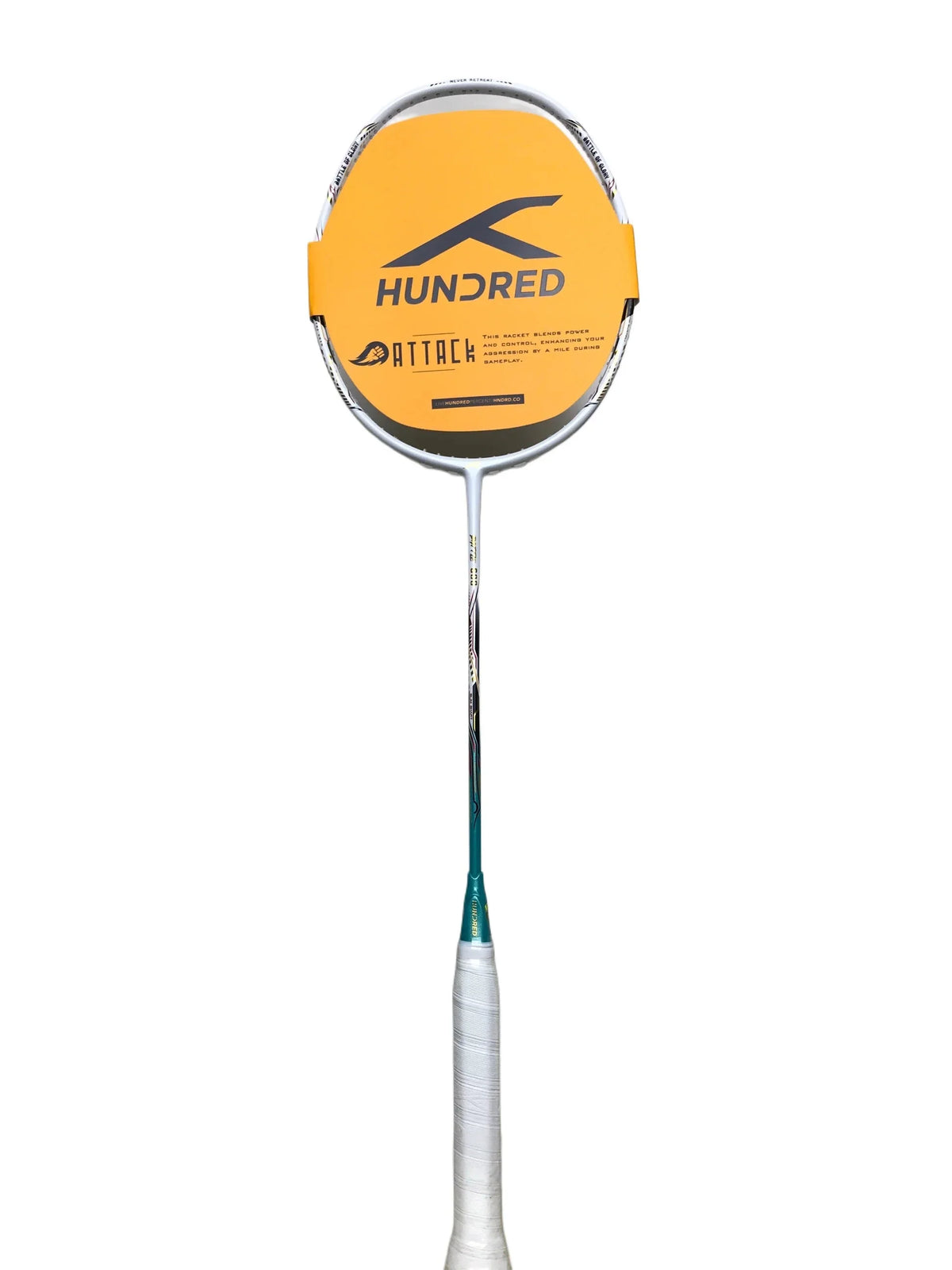 Hundred Battle 600 4U Badminton Racket - White/Verdigris/Gold Badminton Rackets Hundred