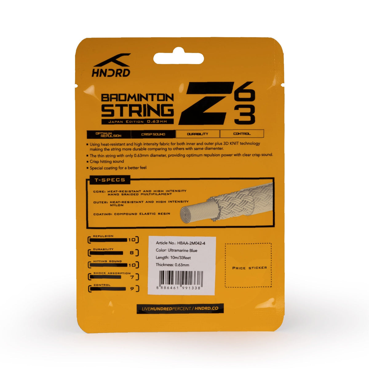Hundred 63 Z Badminton String, Ultramarine Blue, back view