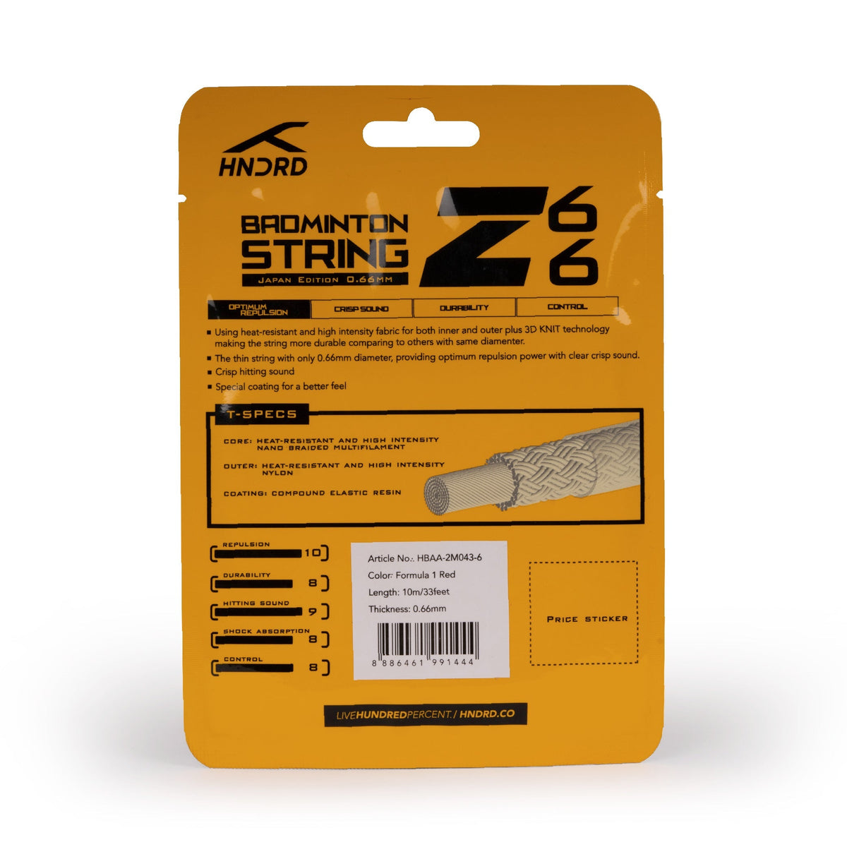 Hundred 66 Z Badminton String, Formula 1 Red, back view