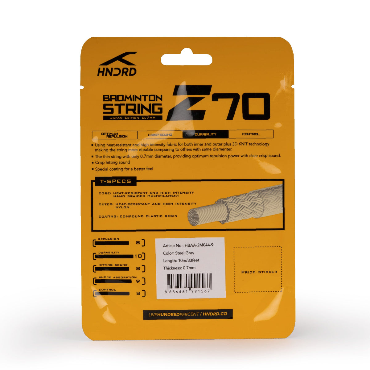 Hundred 70 Z Badminton String, Steel Grey, back view