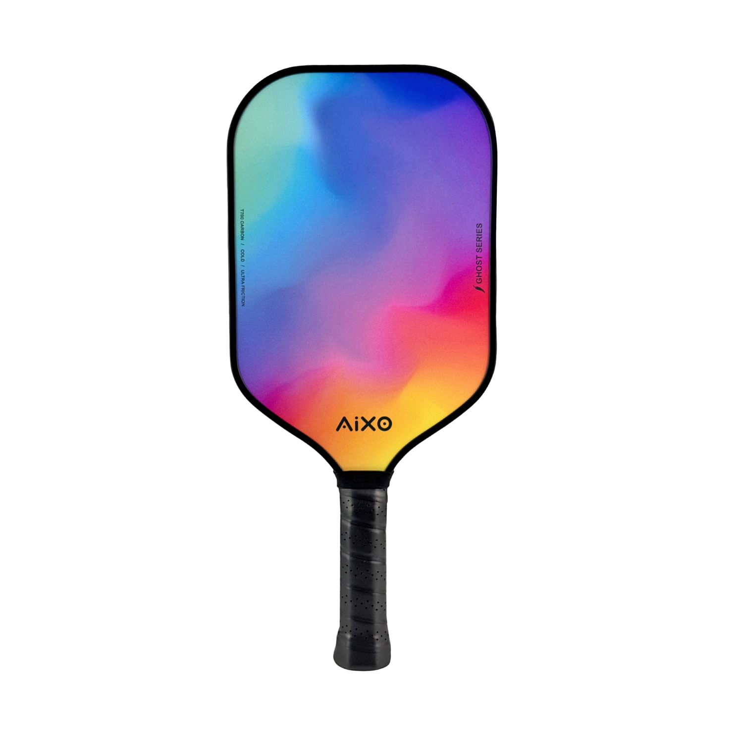 Back view of AIXO Ghost Prism Break paddle showing its colorful rainbow gradient design.