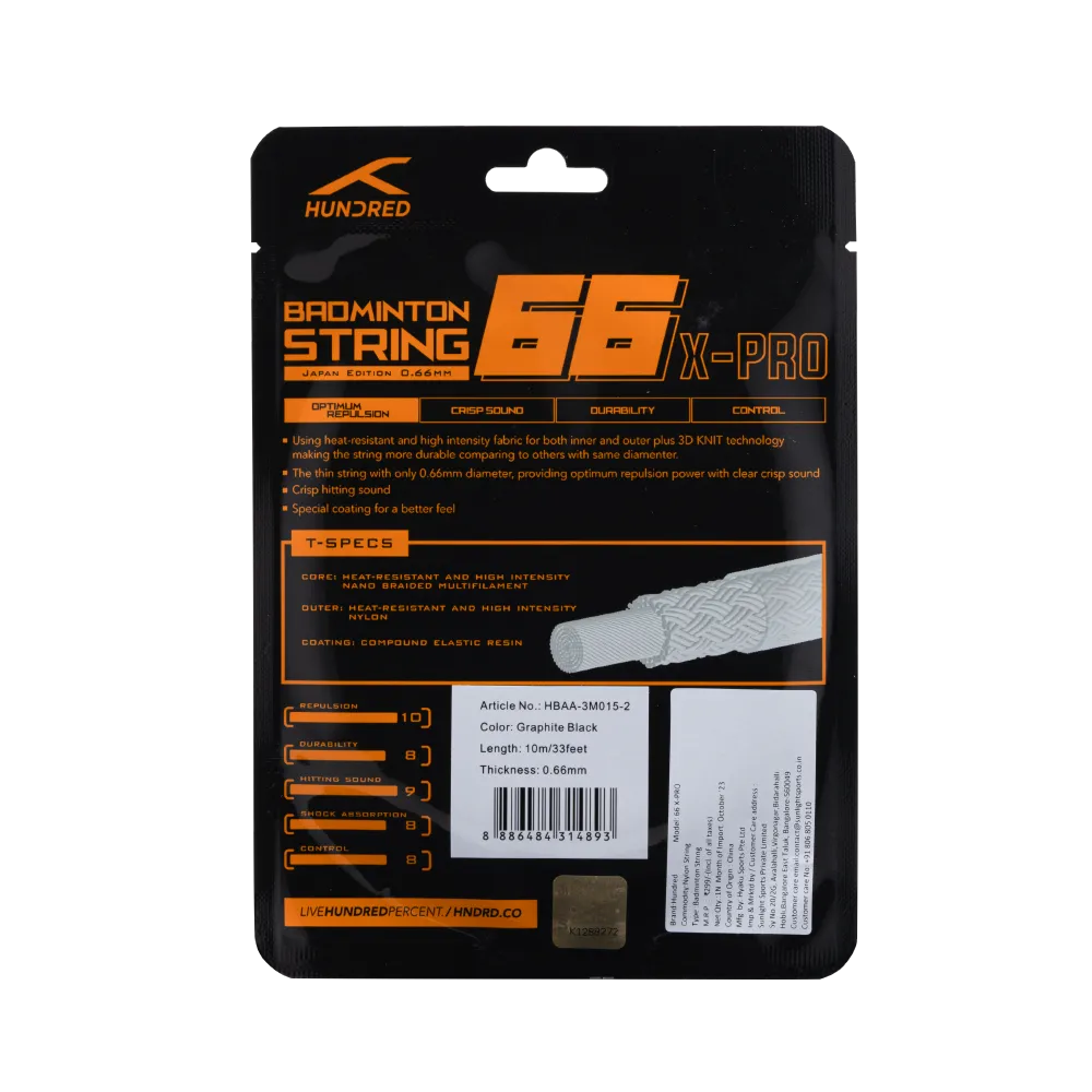 Hundred 66 X Pro Badminton String Set - Black String (Packs) Hundred