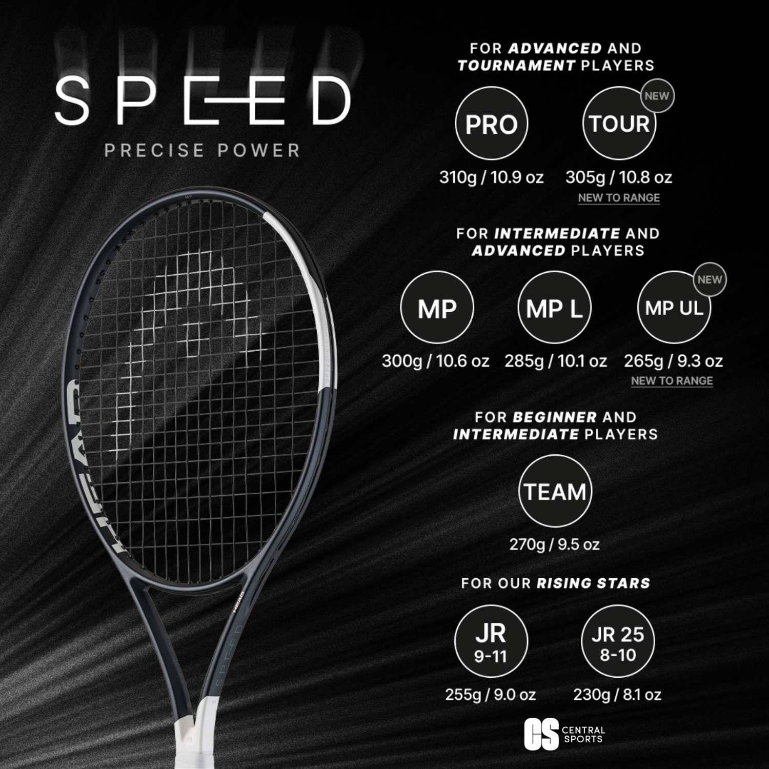 Head Speed Team 2026 Tennis Racquet Strung - Black/White SP26 Tennis Rackets Head