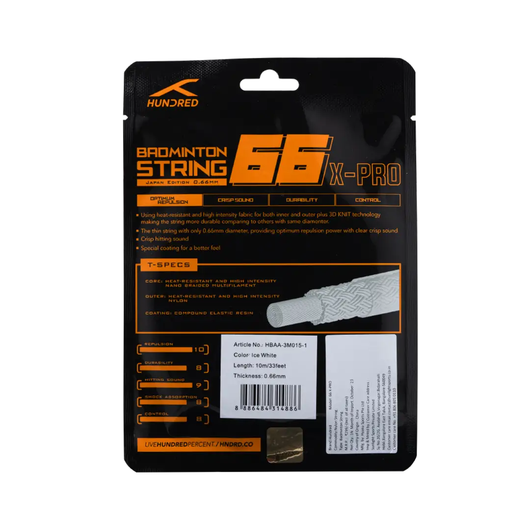 Hundred 66 X Pro Badminton String Set - White String (Packs) Hundred