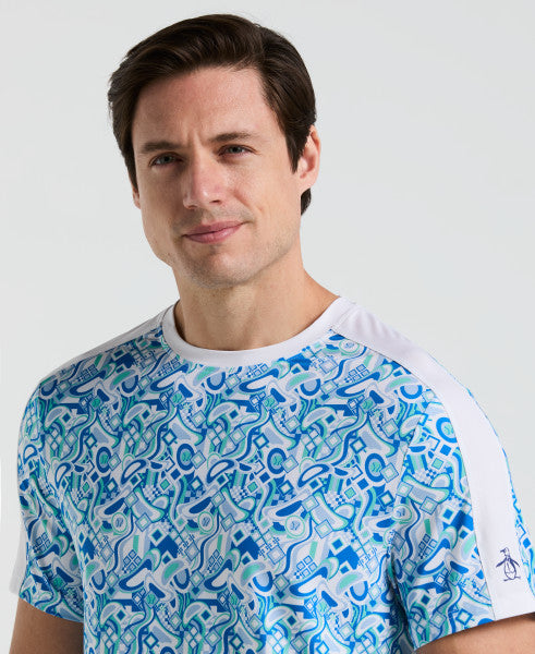 Original Penguin Short Sleeve Performance Graphic Blocked Tennis T-Shirt Men, Bright White, back view
