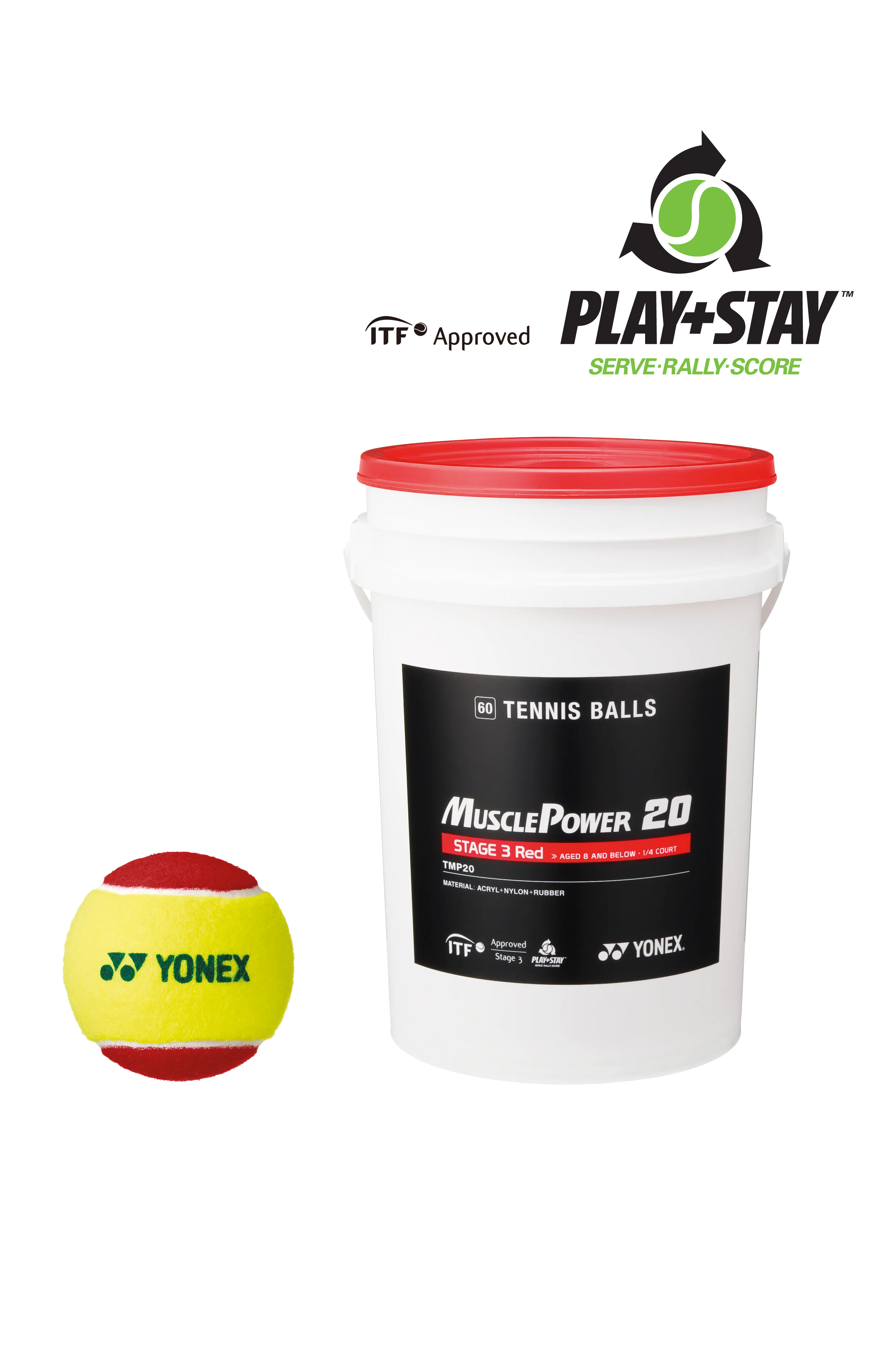Yonex Junior Stage 3 Red Tennis Ball 60 Tub TMP-20 Tennis Balls Yonex