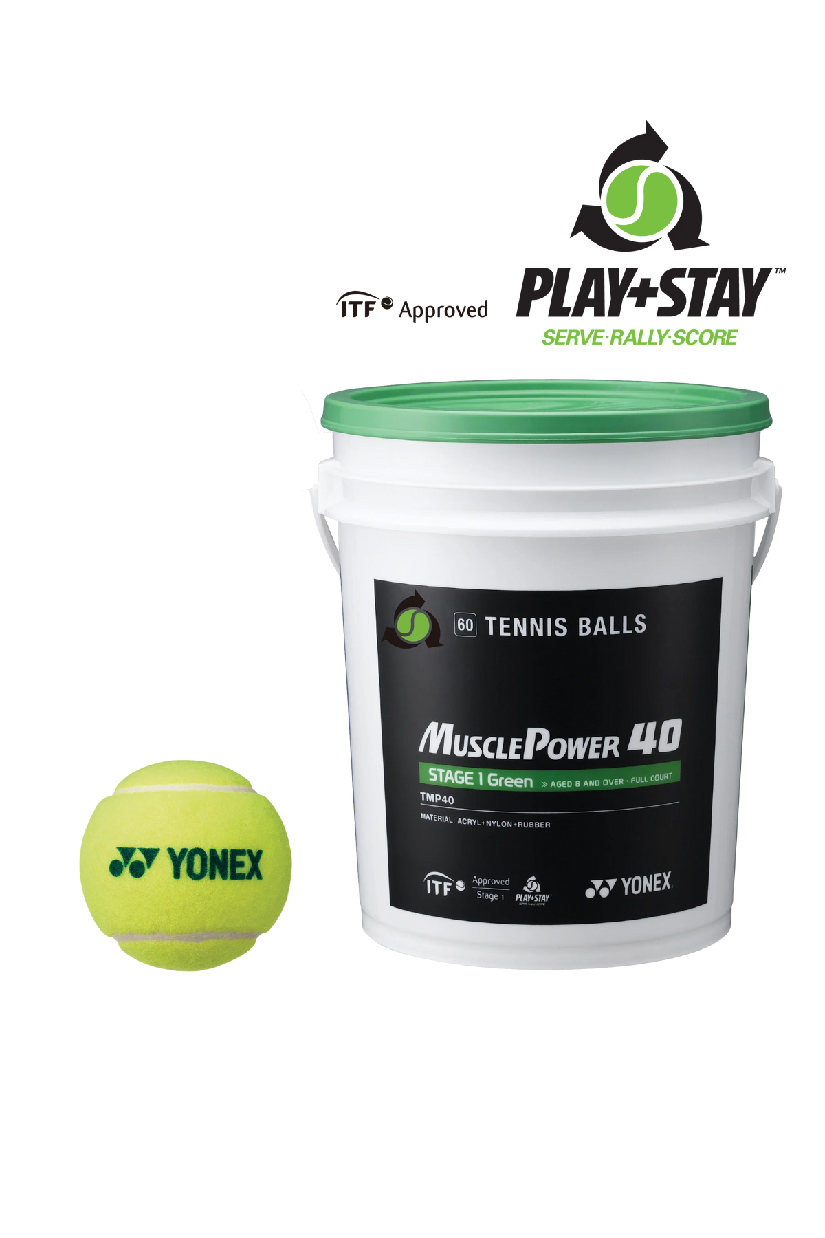 Yonex Junior Stage 1 Green Tennis Ball 60 Tub TMP-40 Tennis Balls Yonex