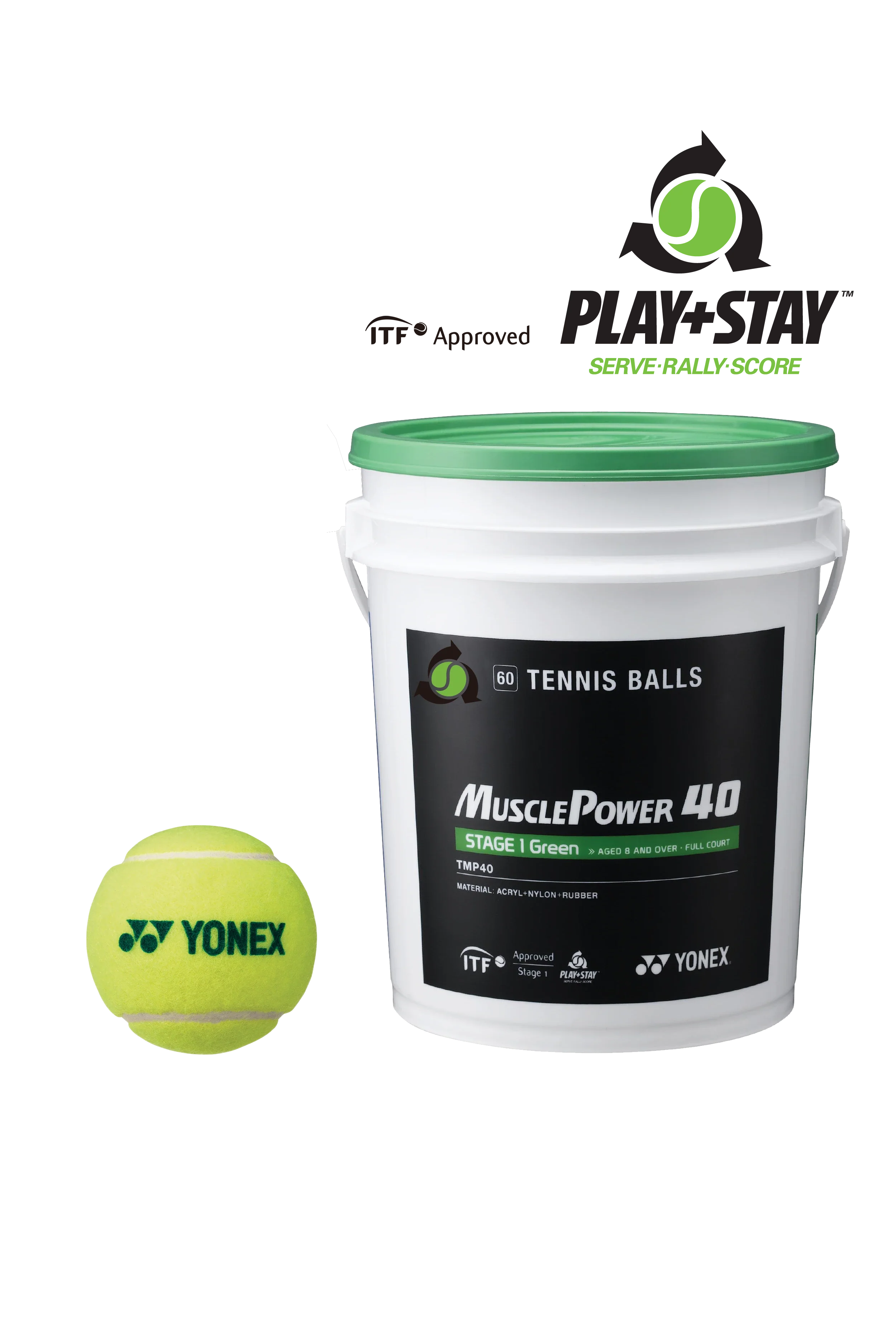 Yonex Junior Stage 1 Green Tennis Ball 60 Tub TMP-40 Tennis Balls Yonex