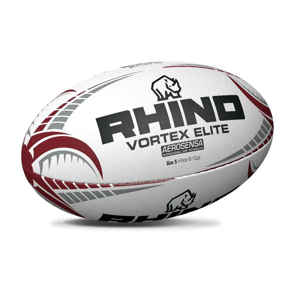 Rhino Vortex Elite Rugby Match Ball, White, back view