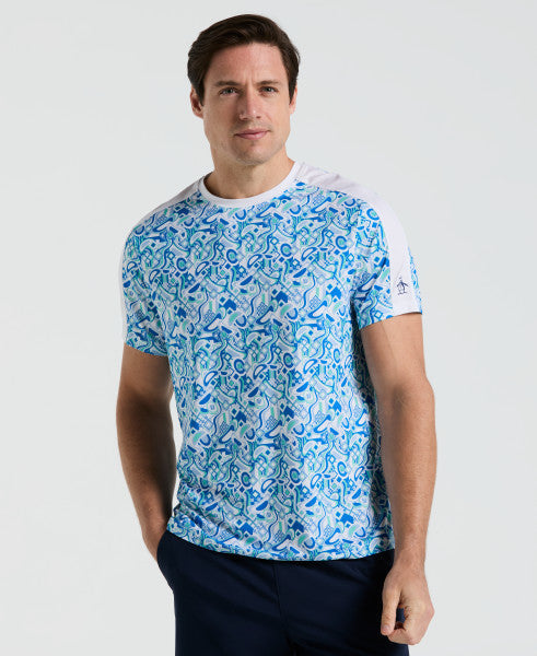 Original Penguin Short Sleeve Performance Graphic Blocked Tennis T-Shirt Men, Bright White, front view
