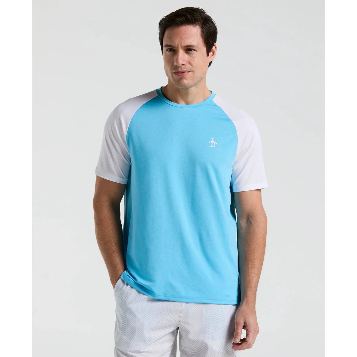 Original Penguin Blocked Performance Tennis T-Shirt, Blue Grotto, side view