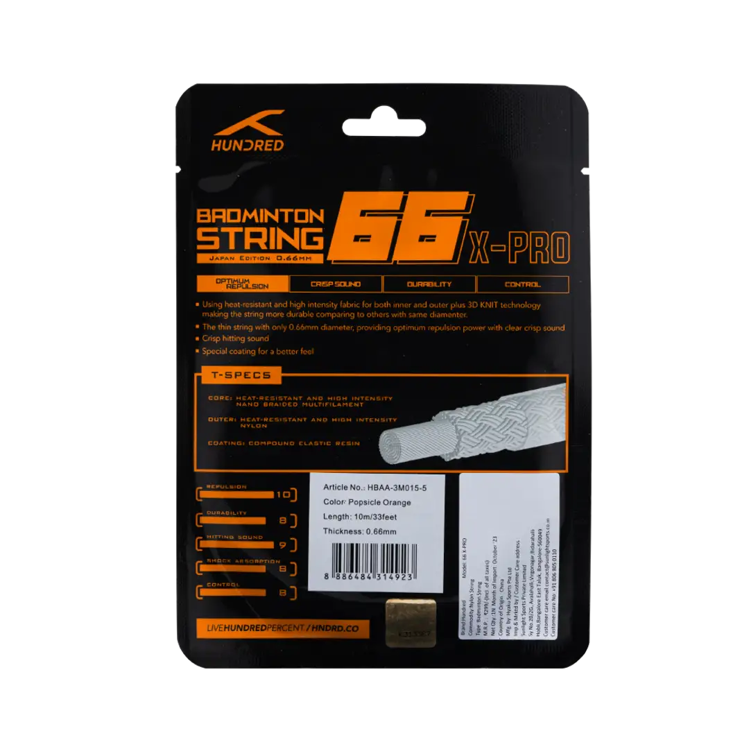 Hundred 66 X Pro Badminton String Set - Orange String (Packs) Hundred